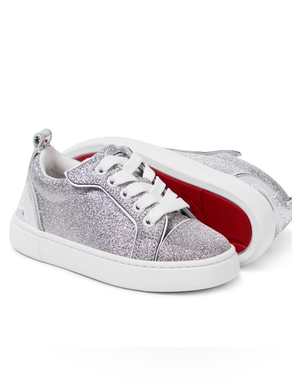 Christian Louboutin Kids Funnyto Silver Glitter Sneakers Size 32 / US 13.5